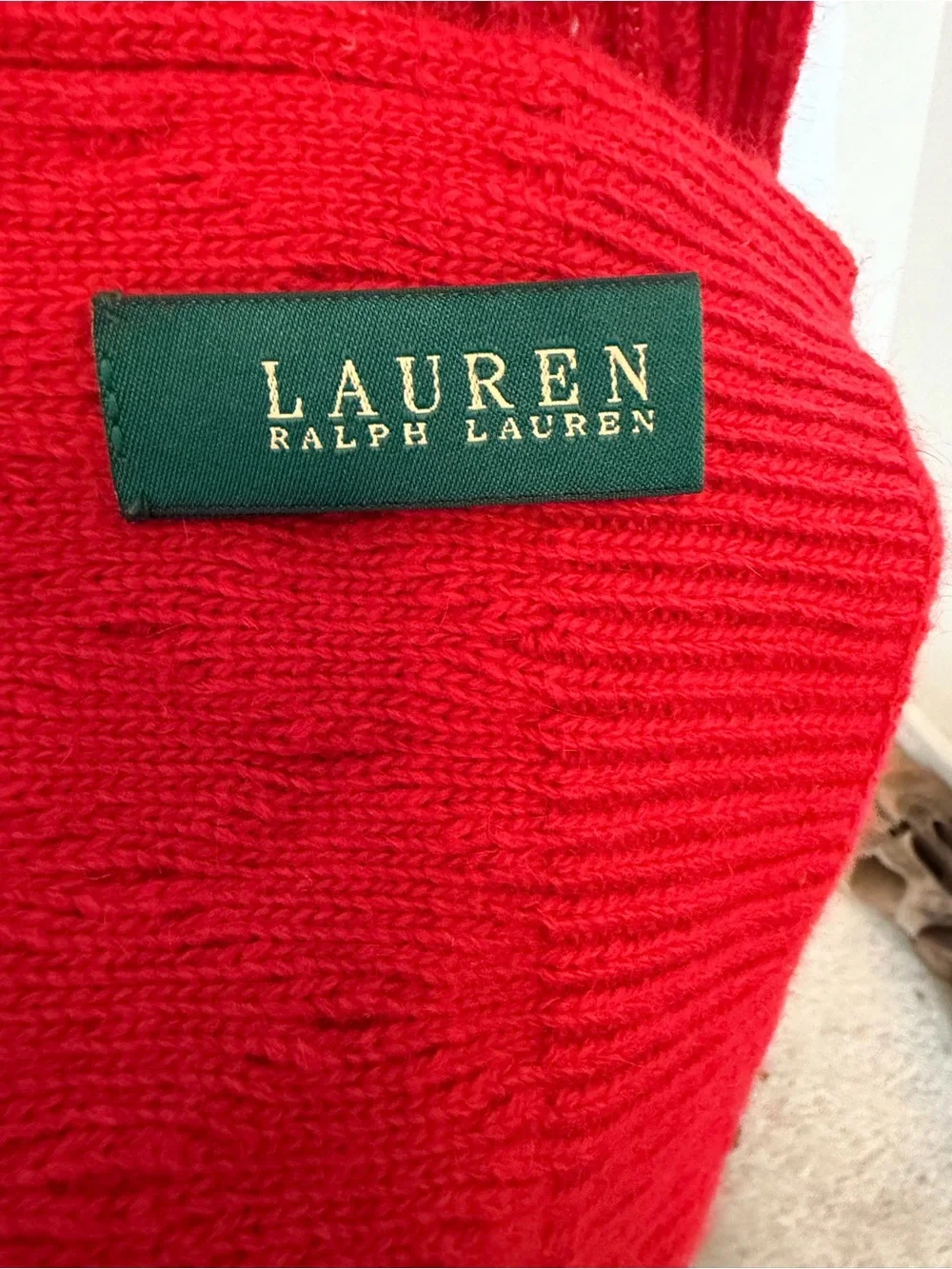 Lauren Ralph Lauren Red knit Scarf Lambs Wool Rabbit Hair Winter Classic